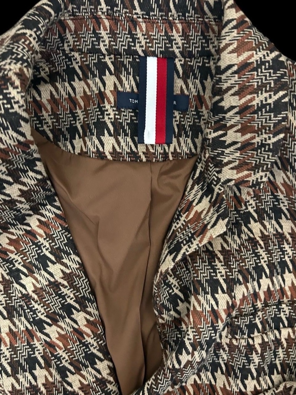 Tommy Hilfiger Plaid Houndstooth Blazer w Faux Leather Pocket Trim Size:6 NWOT - Picture 13 of 16